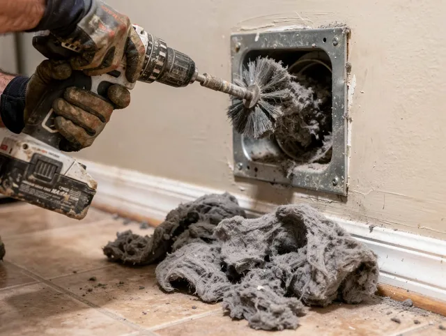 Certified North Ridgeville Dryer Vent Cleaning technician performing dryer vent cleaning in North Ridgeville