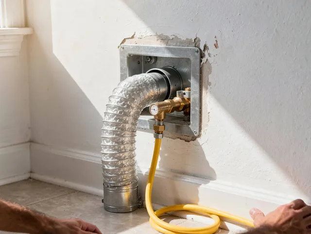 North Ridgeville Dryer Vent Cleaning certified technician performing specialized gas dryer vent cleaning in North Ridgeville